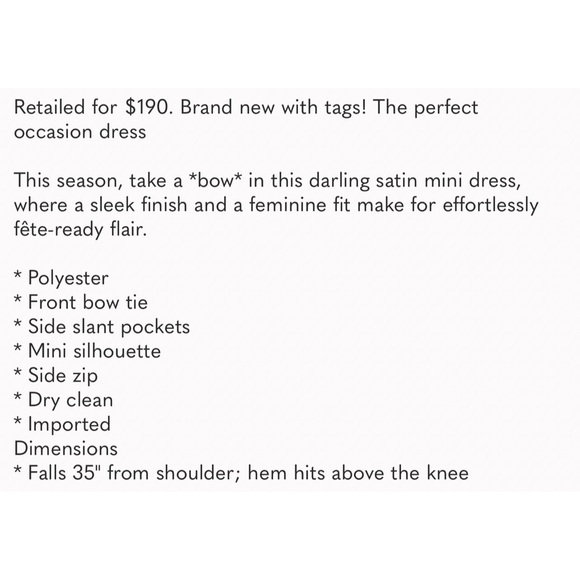 Anthropologie Bow-Tie Satin Mini Dress NWT SZ 14 - Picture 13 of 13